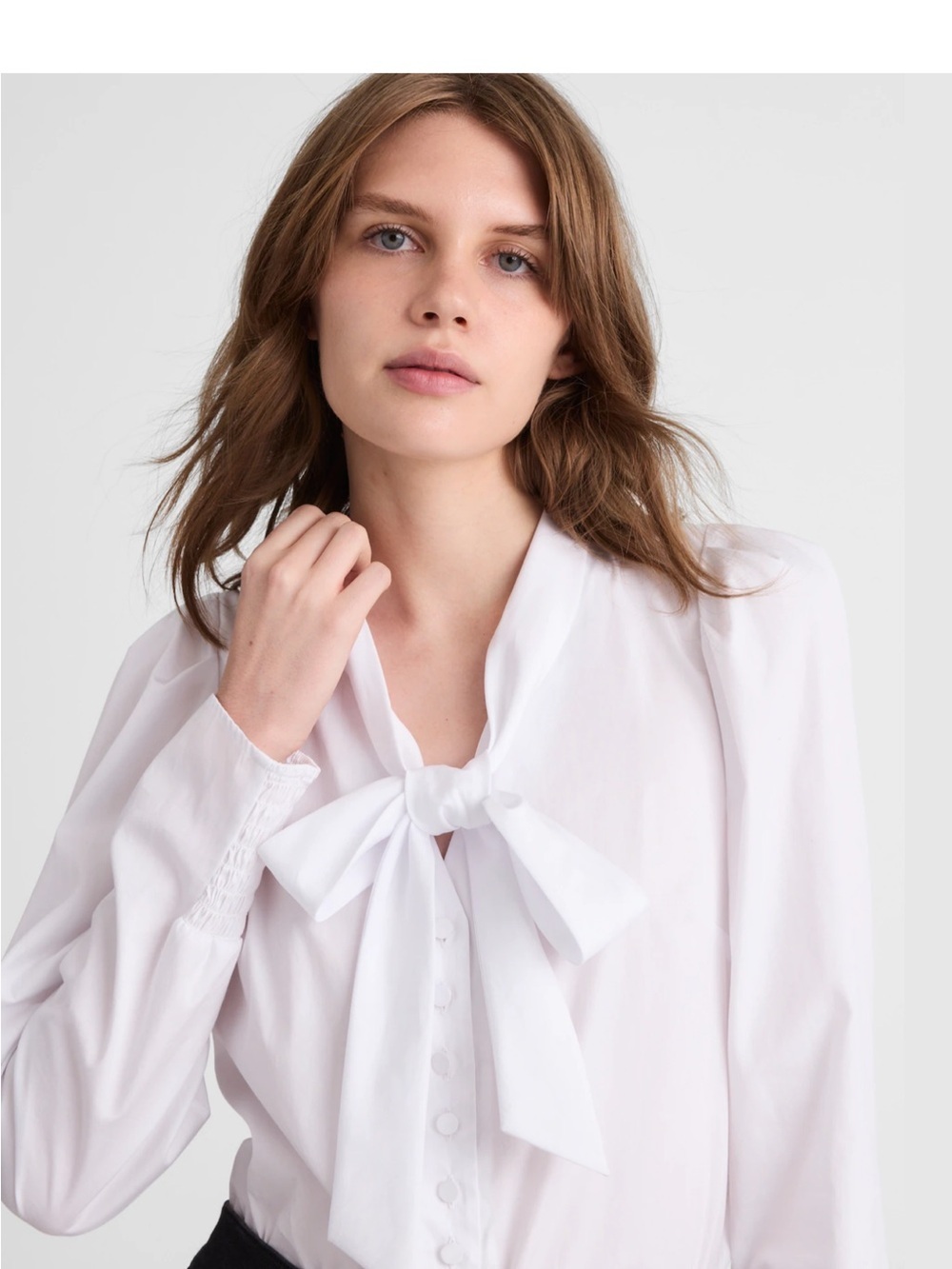 Madewell NWT tie neck button front Top white womens size XS Brand - Picture 2 of 16